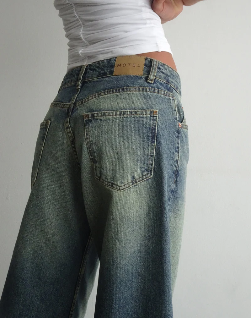 Jean à taille basse extra-large Roomy en bleu vert extrême