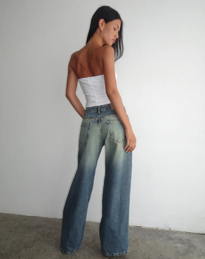 Jean à taille basse extra-large Roomy en bleu vert extrême