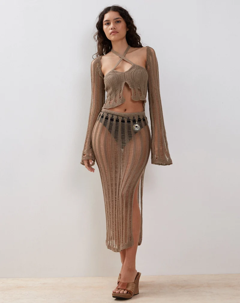 Cache-nez en tricot Mika, taupe désert