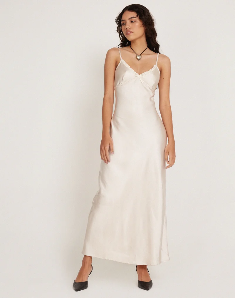 Robe midi Padil en satin ivoire perlé