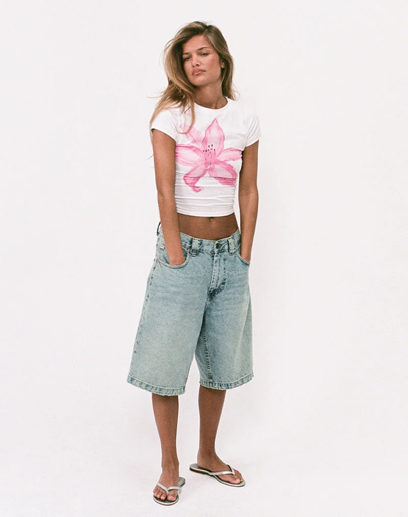 Short de skate en jean taille basse, effet délavé « Bleach Denim »