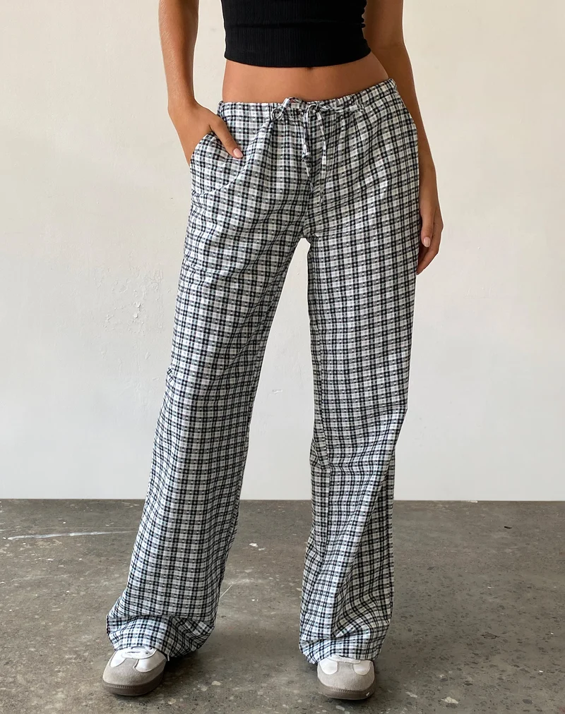 Pantalon à jambes larges Lirura, à carreaux brandebourgs