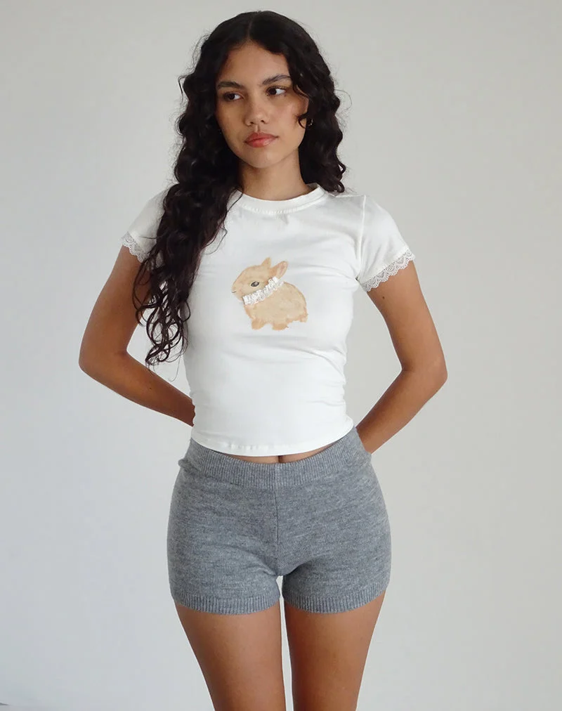 T-shirt Izzy Baby en blanc cassé avec imprimé lapin