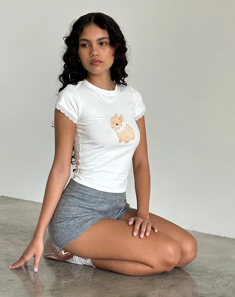T-shirt Izzy Baby en blanc cassé avec imprimé lapin