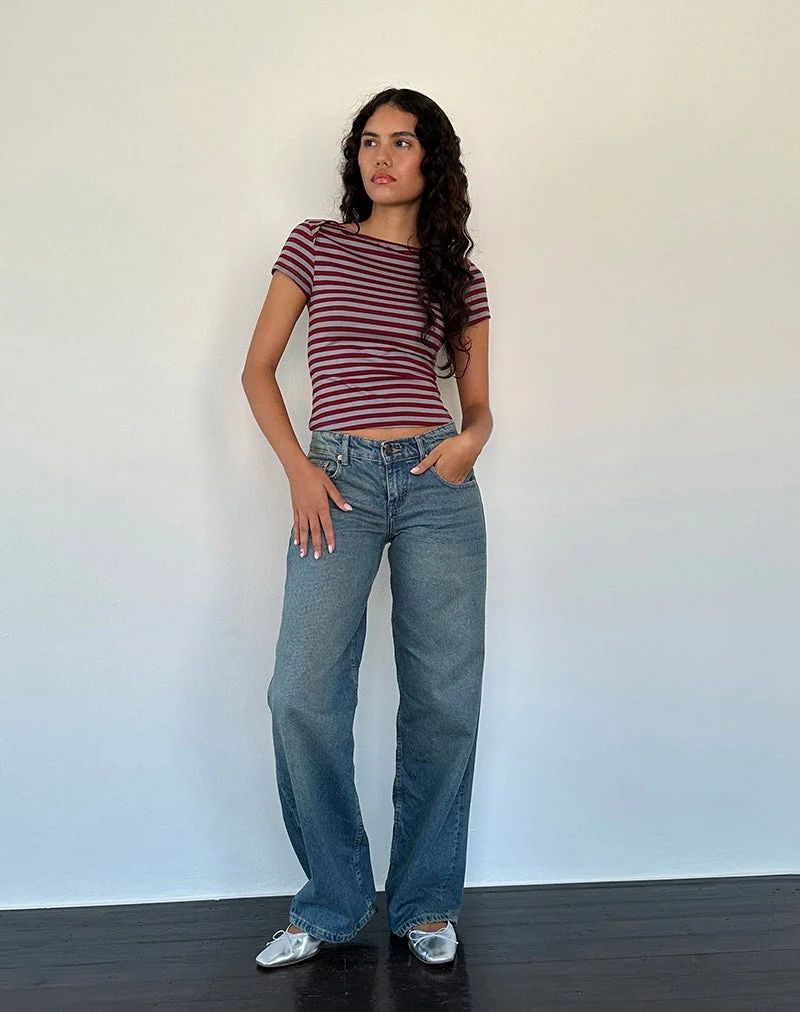 Ralina Short Sleeve Top in Mulberry Grey Stripes (Top à manches courtes Ralina à rayures gris mûrier)