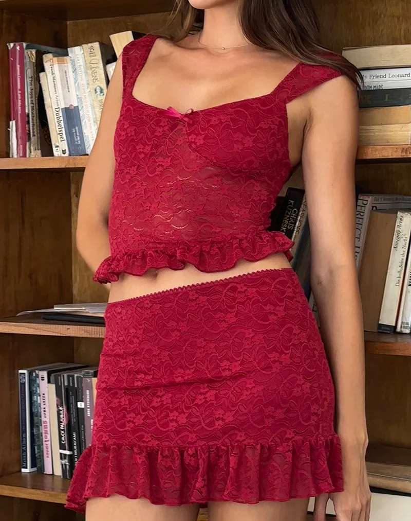 Brietta Cami Top in Deep Red Lace
