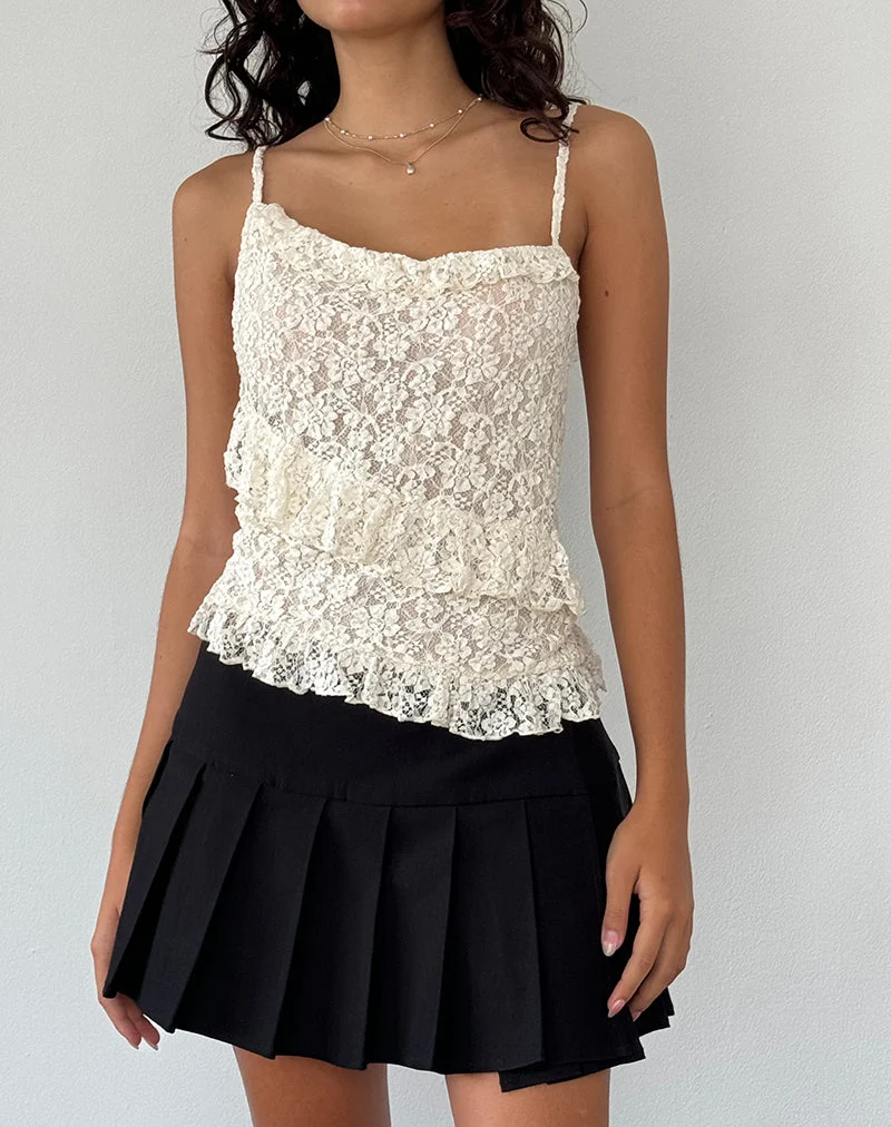 Octavia - Top cami asymétrique en dentelle ivoire