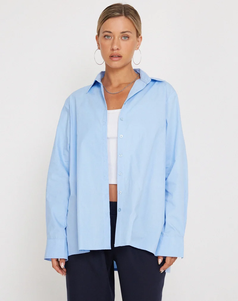 Mavis Button Up Shirt in Poplin Sky Blue