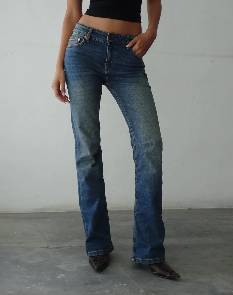 Jean Bootleg à taille basse, bleu moyen vintage