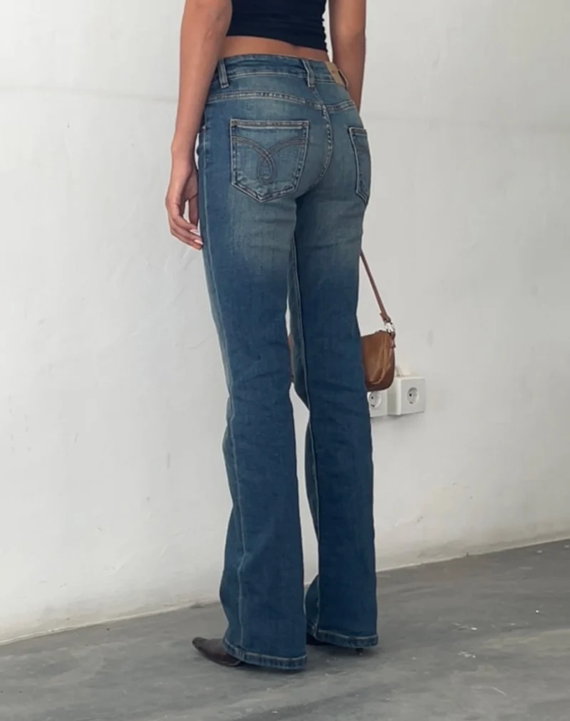 Jean Bootleg à taille basse, bleu moyen vintage