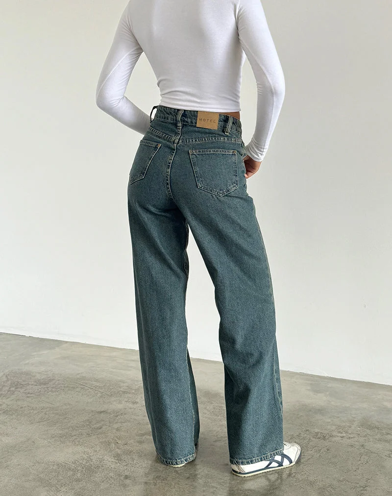Jean parallèle en brun et bleu acide