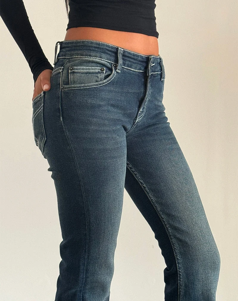 Jeans Bootleg à taille basse en Vintage Indigo à piqûres épaisses