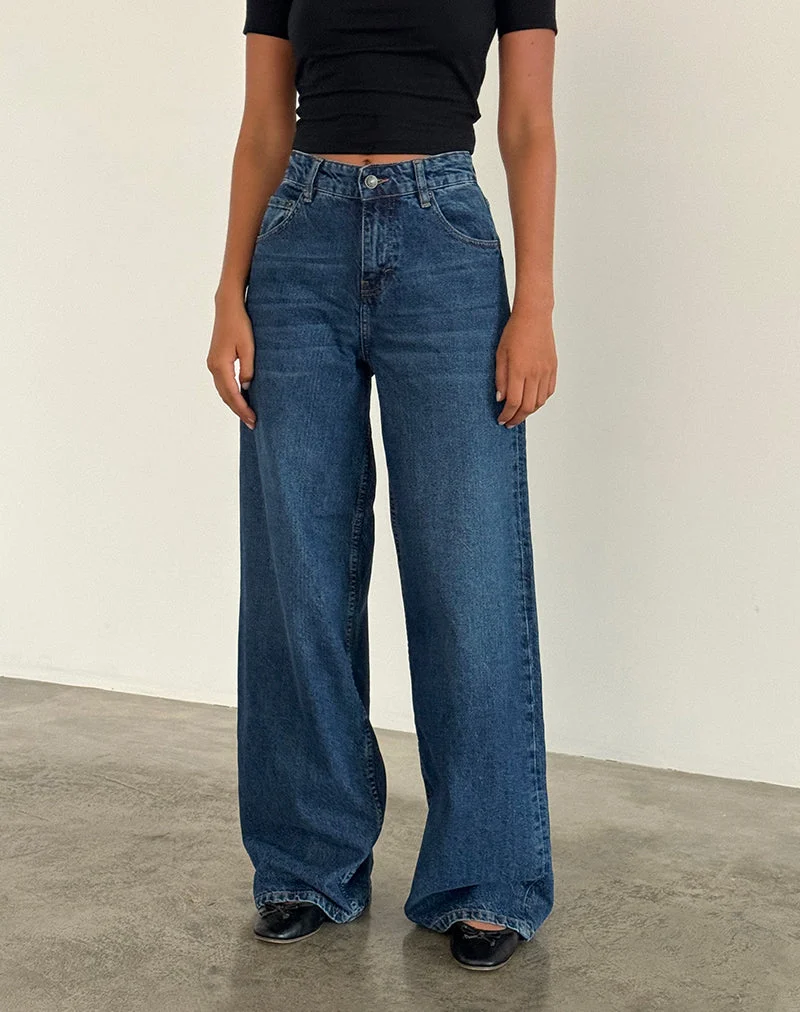 Jeans extra larges et spacieux en bleu moyen usagé