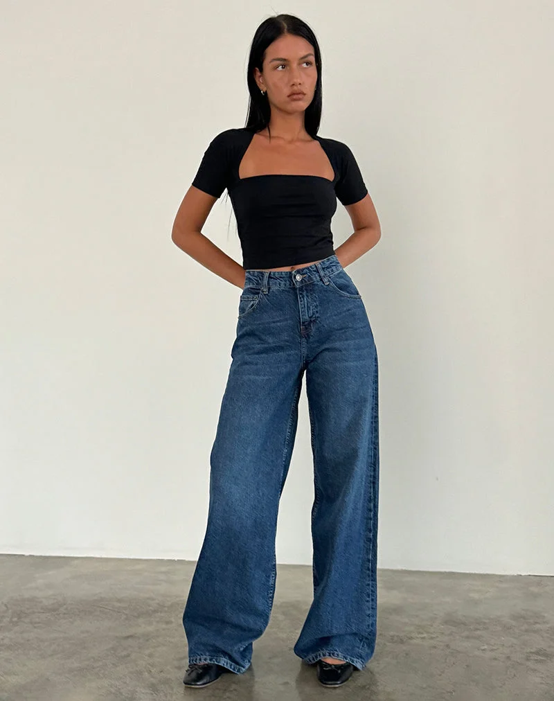 Jeans extra larges et spacieux en bleu moyen usagé