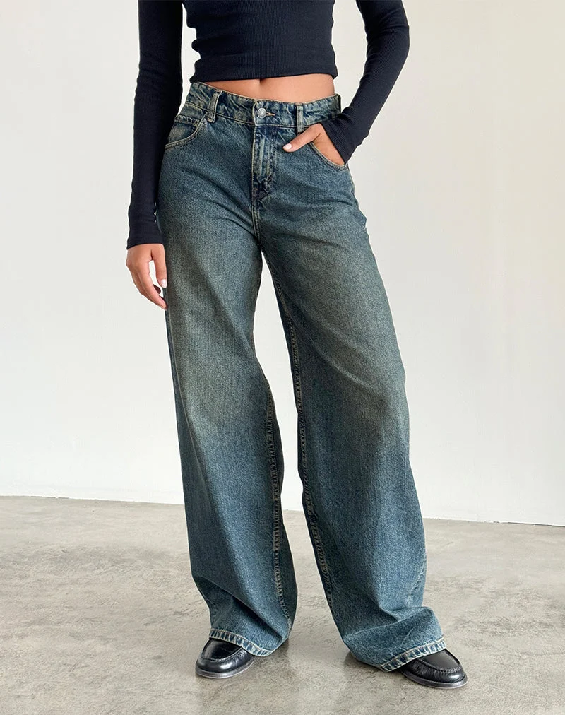 Jean extra large en brun bleu acidulé