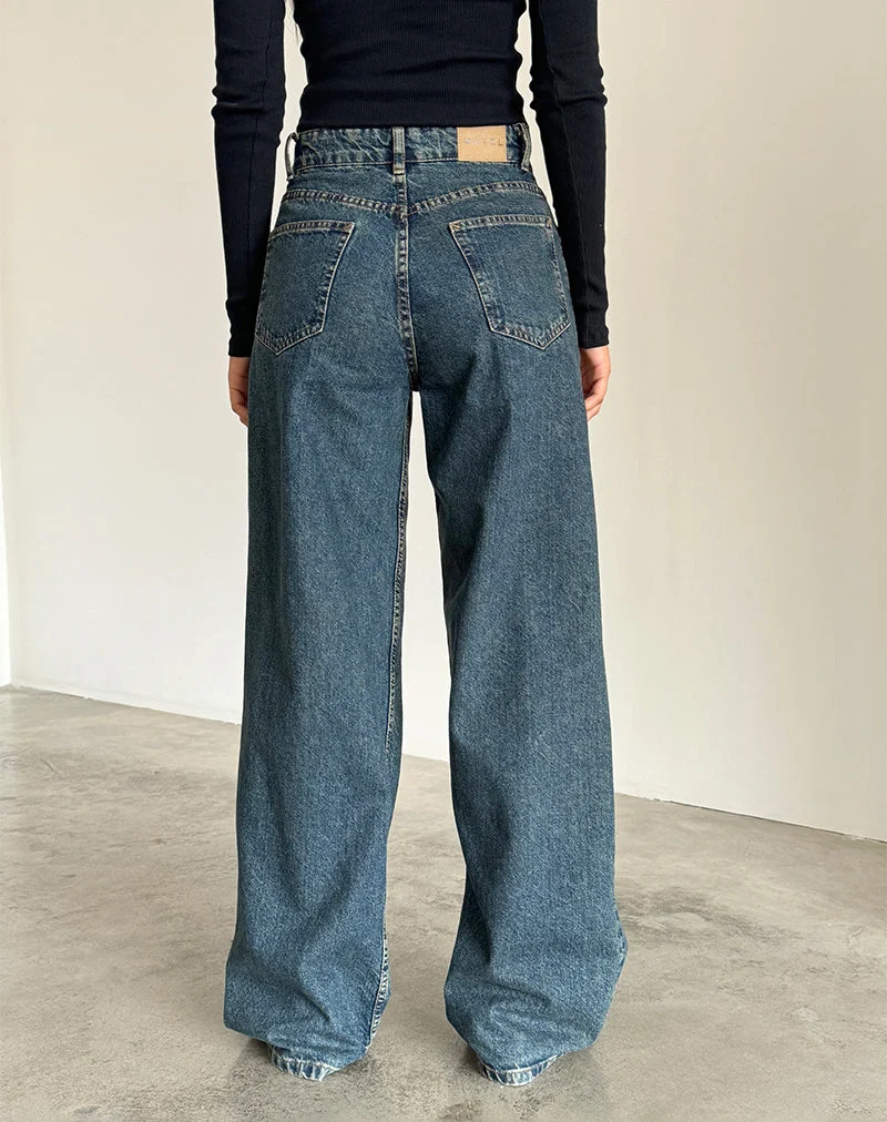 Jean extra large en brun bleu acidulé