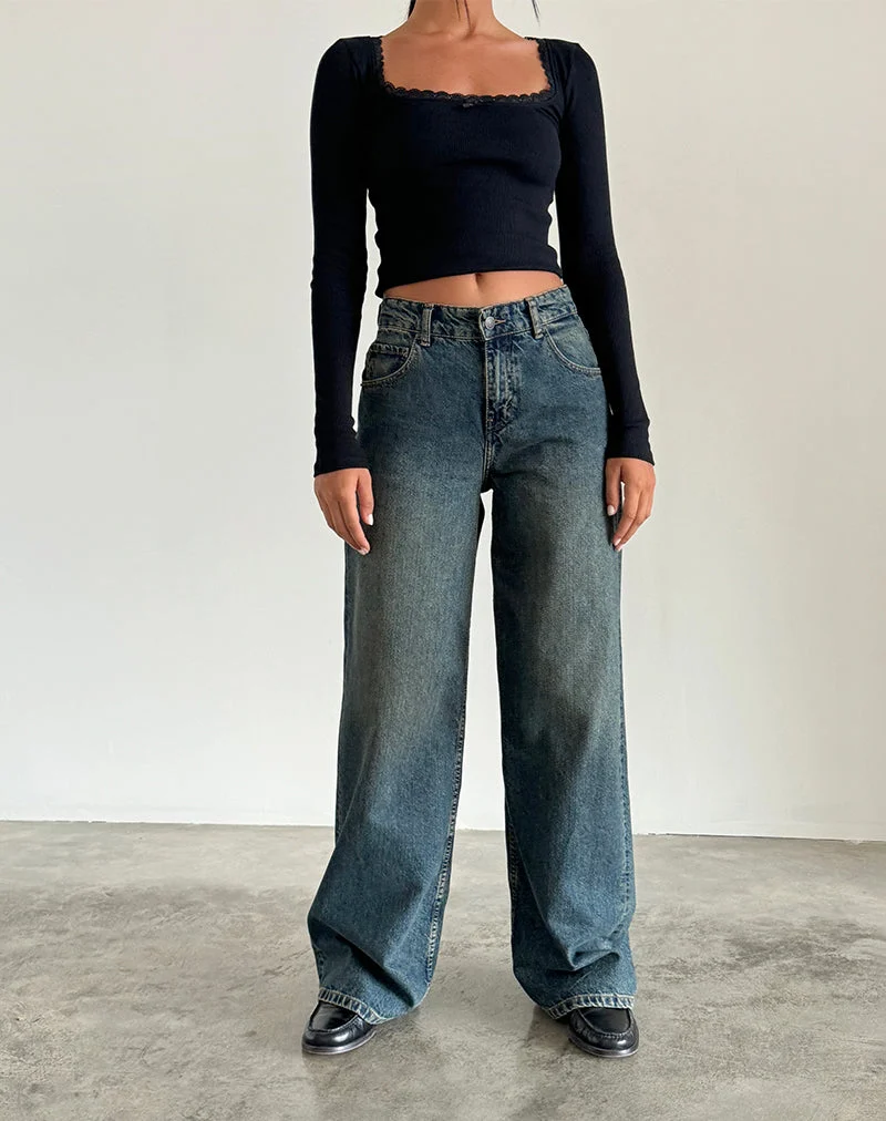 Jean extra large en brun bleu acidulé