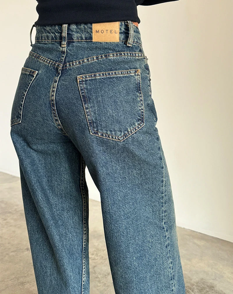 Jean extra large en brun bleu acidulé