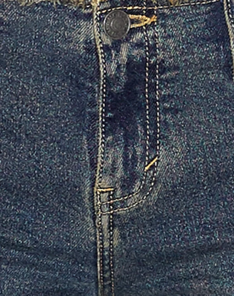 Jean à taille basse effiloché en brun et bleu acidulé