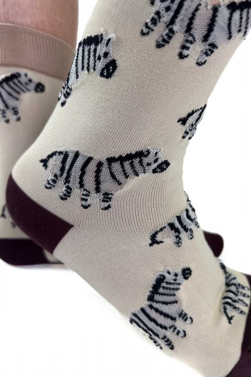 ZÉBRA - Chaussettes Fantaisie Crème & Imprimé Zèbre