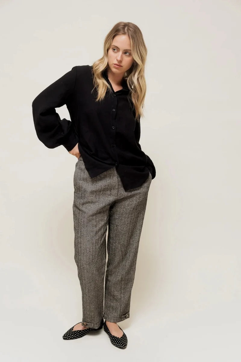 EVANIA - Pantalon Droit Motif Chevron