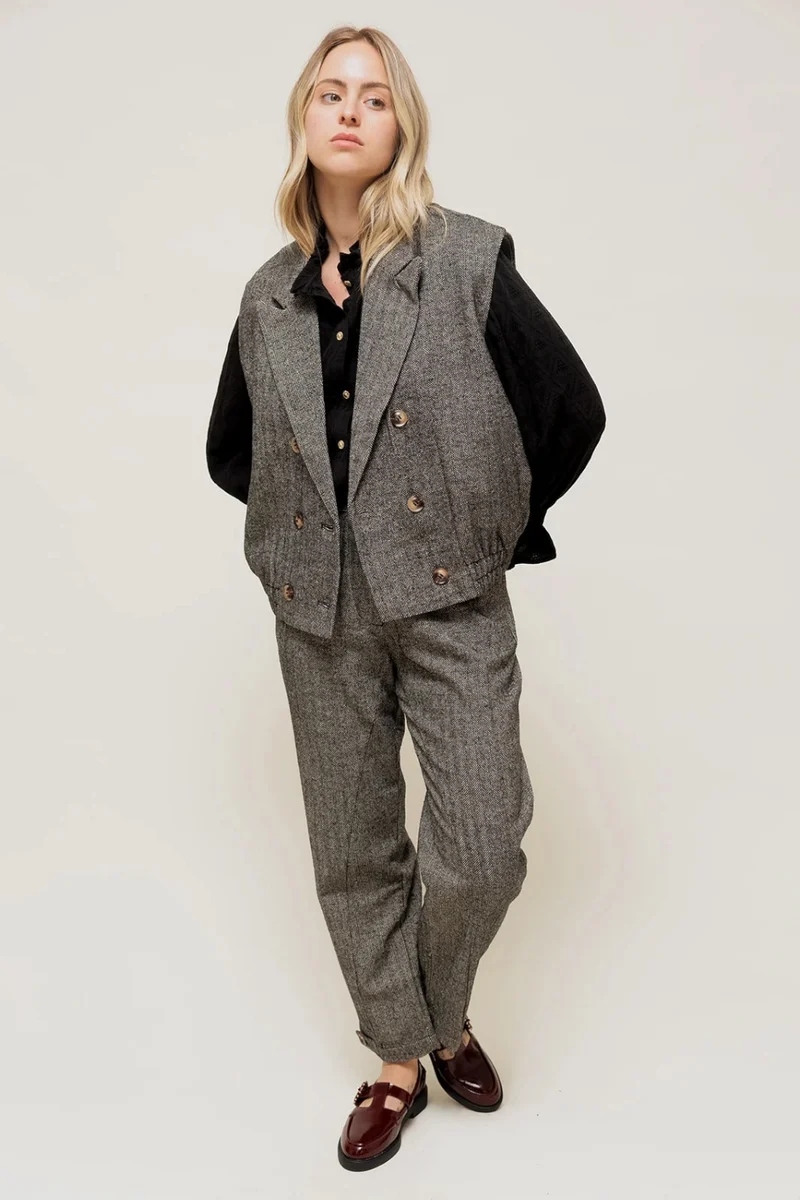EVANIA - Pantalon Droit Motif Chevron