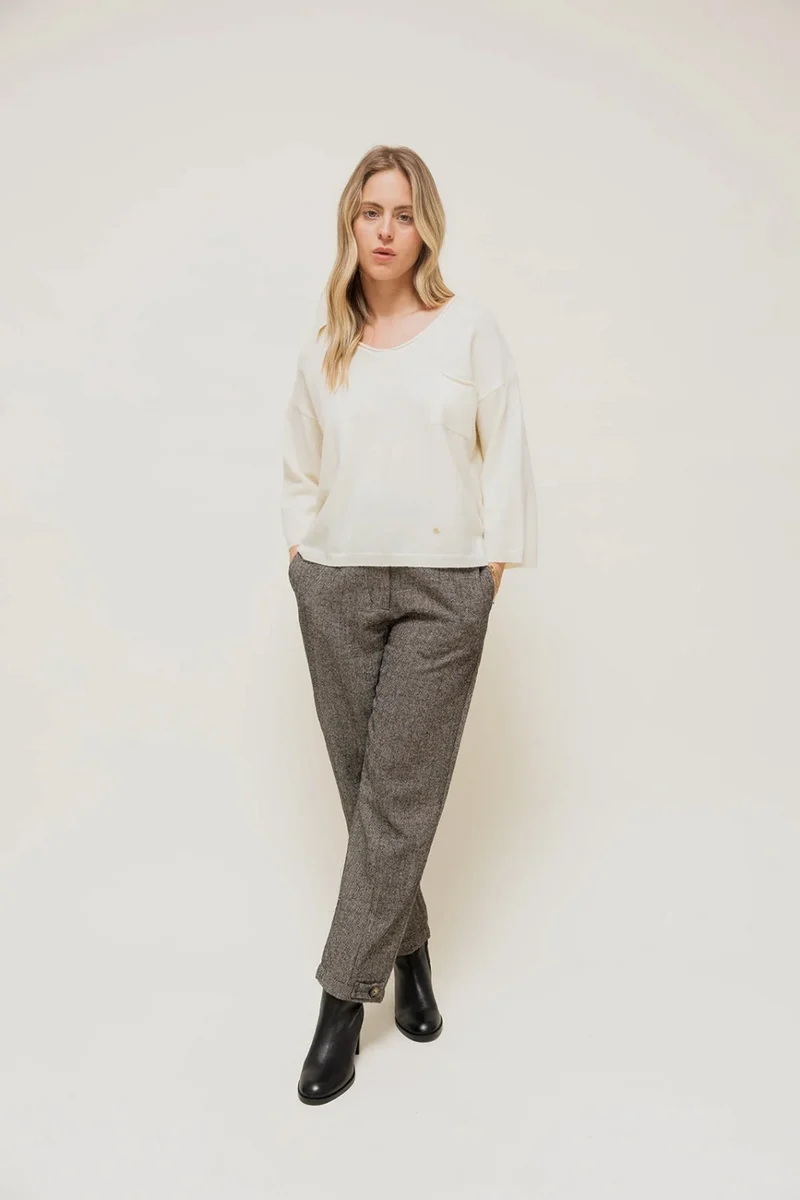 EVANIA - Pantalon Droit Motif Chevron