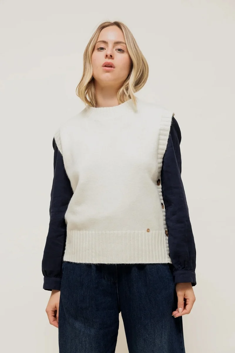 HELYNE - Pull Sans Manches à Boutons Latéraux