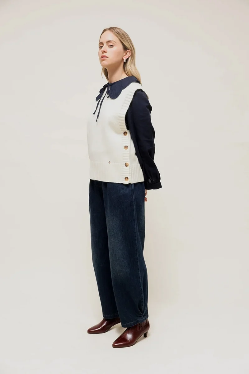 HELYNE - Pull Sans Manches à Boutons Latéraux