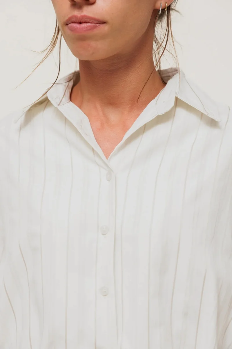TORYA - Chemise Courte à Rayures Ton sur Ton Blanc