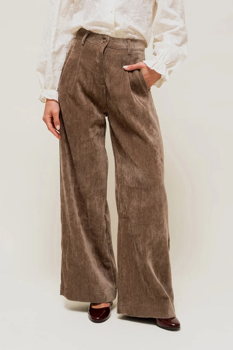 LYSORA - Pantalon Large effet Velours