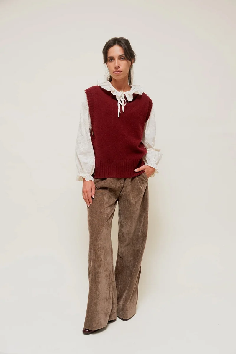 LYSORA - Pantalon Large effet Velours