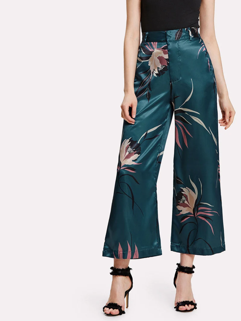 Botanical Print Wide Leg Pants