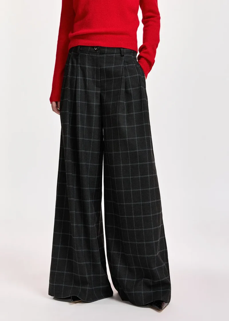Pantalon jambes larges à carreaux Kollection