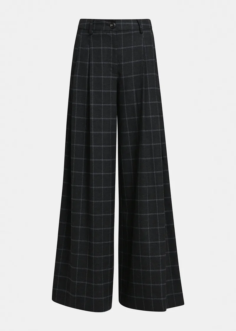Pantalon jambes larges à carreaux Kollection