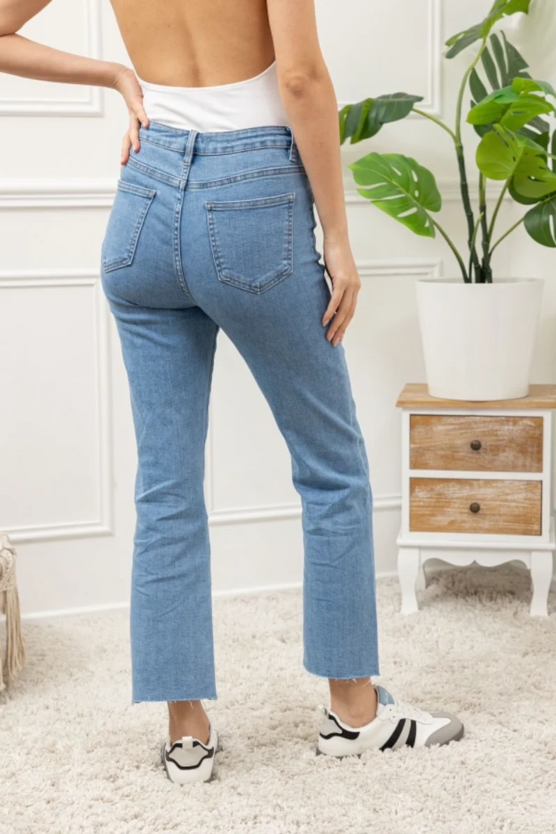 Jeans bleu détail poches tressées