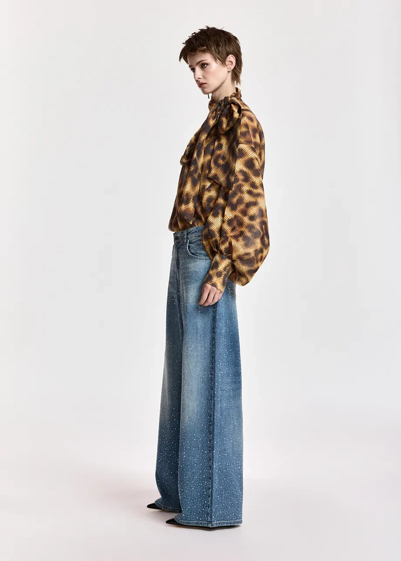 Jeans à jambes larges à strass Kactus