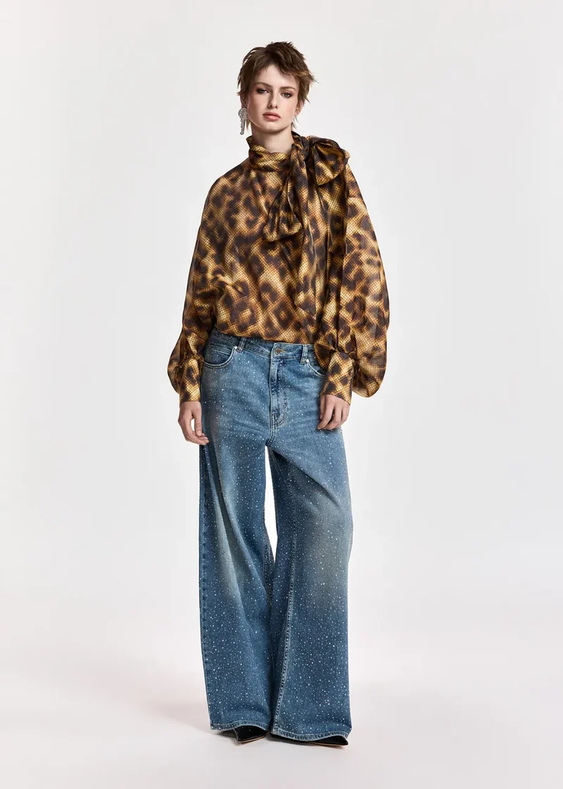 Jeans à jambes larges à strass Kactus