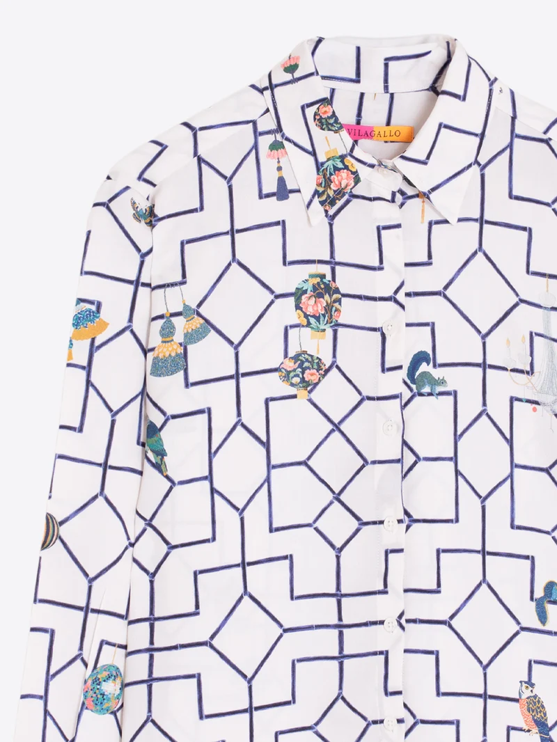 Chemise à imprimé treillis et motifs fantaisie