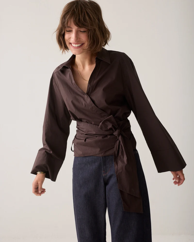 Blouse cache-cœur en popeline