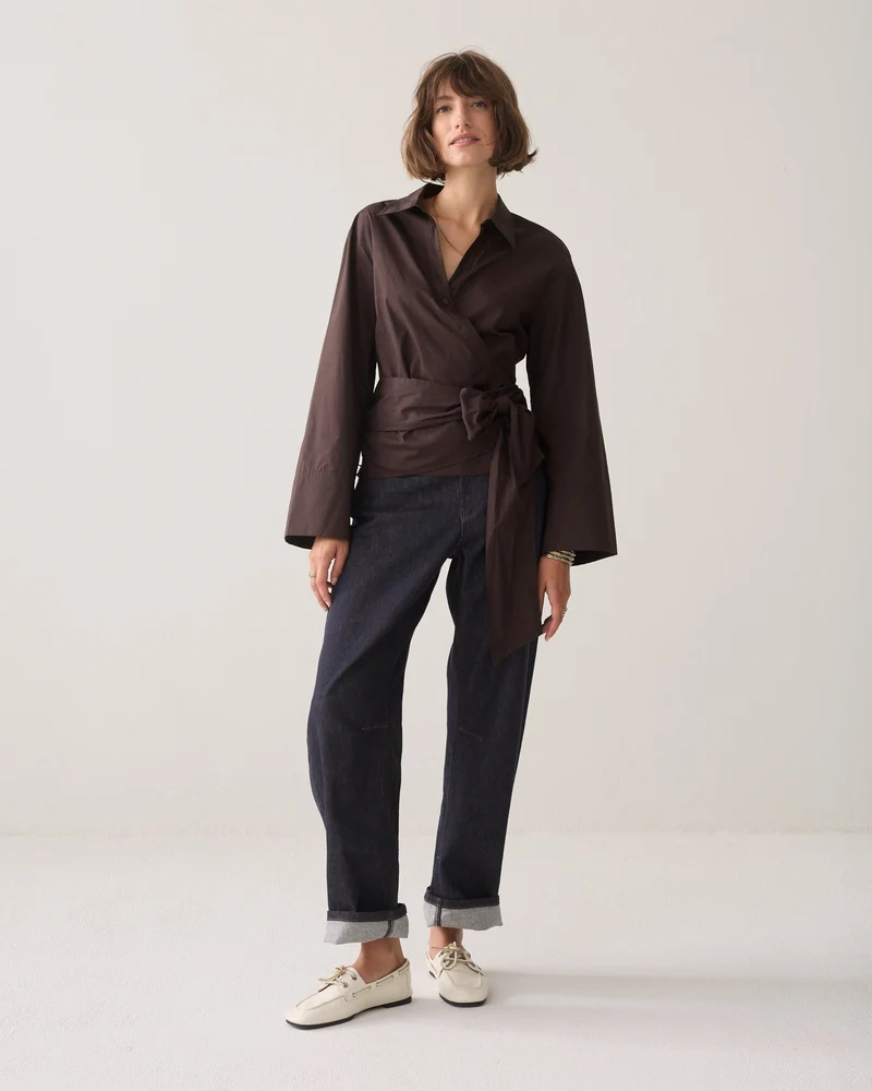 Blouse cache-cœur en popeline
