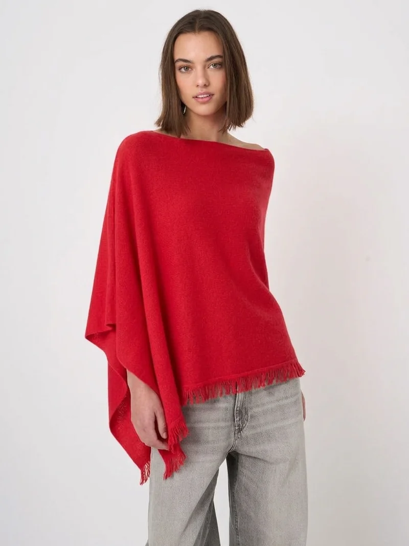 Poncho asymétrique en cachemire biologique à franges