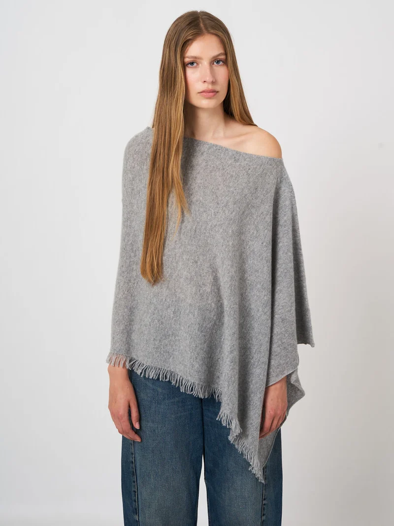 Poncho asymétrique en cachemire biologique à franges