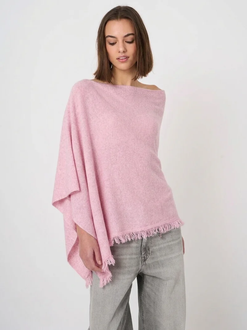 Poncho asymétrique en cachemire biologique à franges