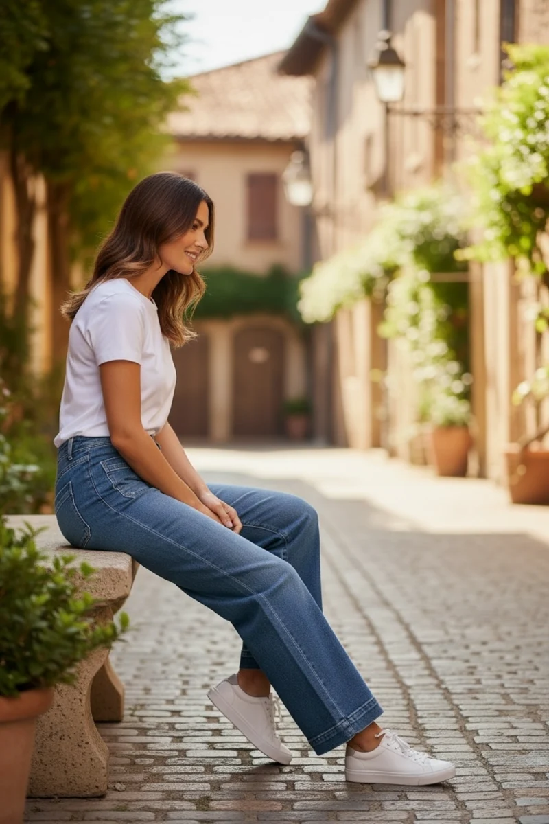 JEANS BLEU CLAIR EVASE 5 BOUTONS DENIM