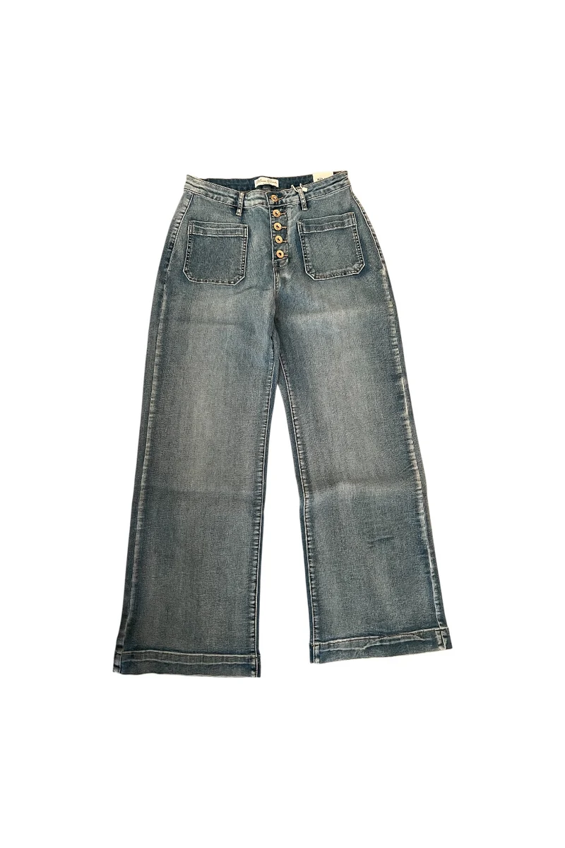 JEANS BLEU CLAIR EVASE 5 BOUTONS DENIM