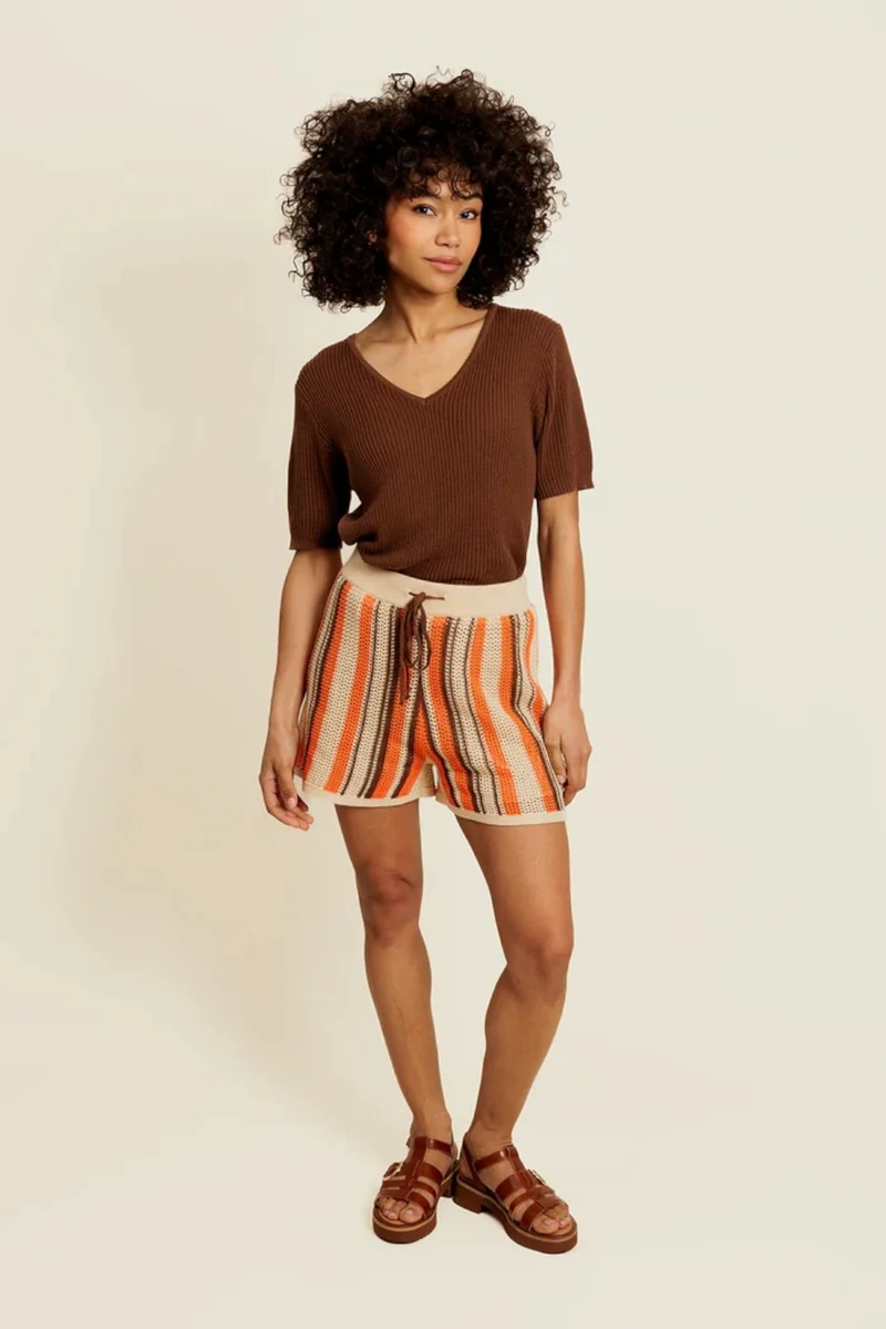 ÉSOLYNE - Top en Maille Choco Manches Courtes