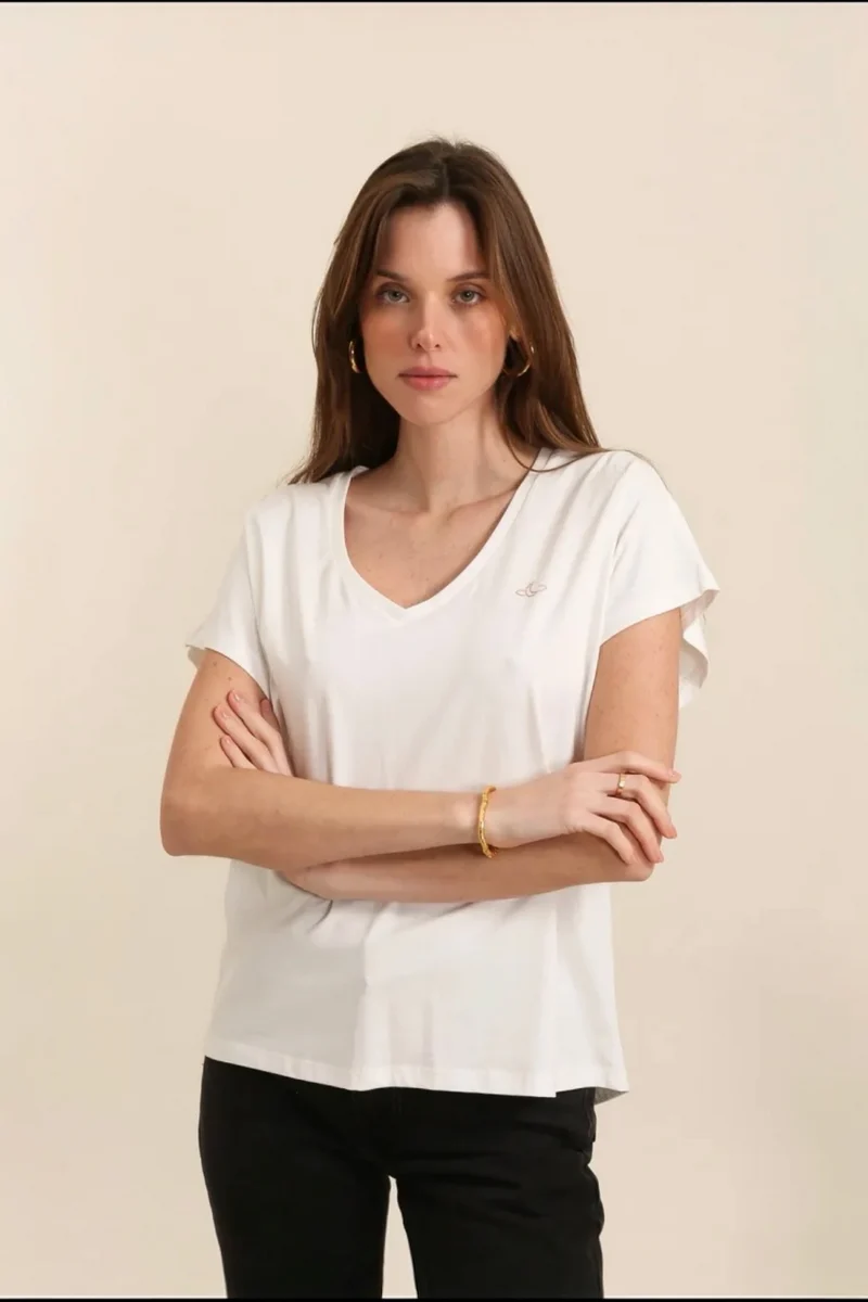 T-SHIRT BLANC COL V