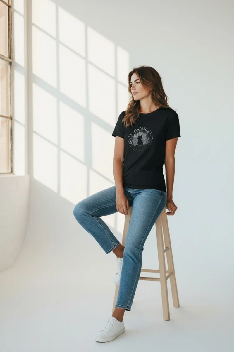 T-SHIRT CHAT STRASS