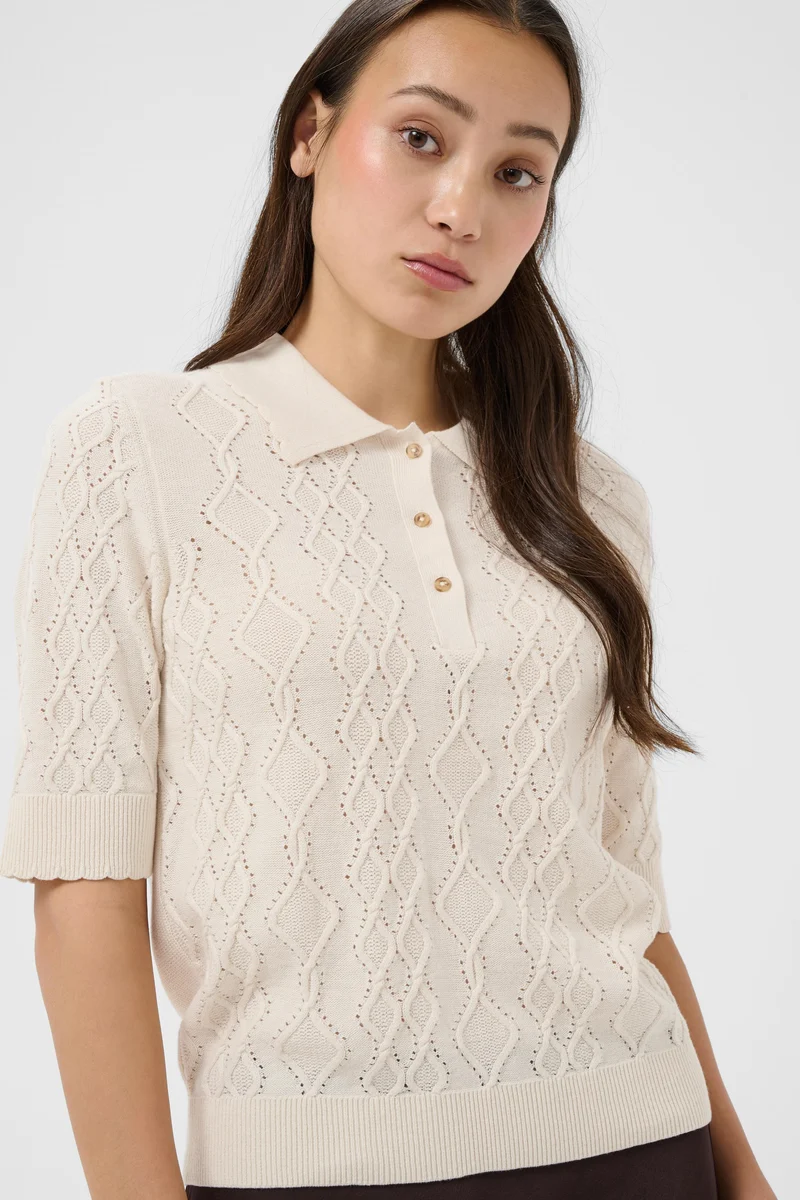Tricot à col polo ajouré Cinia
